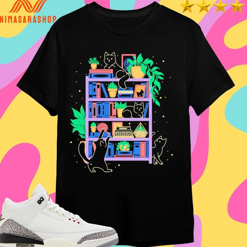 Rainbow Bookshelf Cats Shirts
