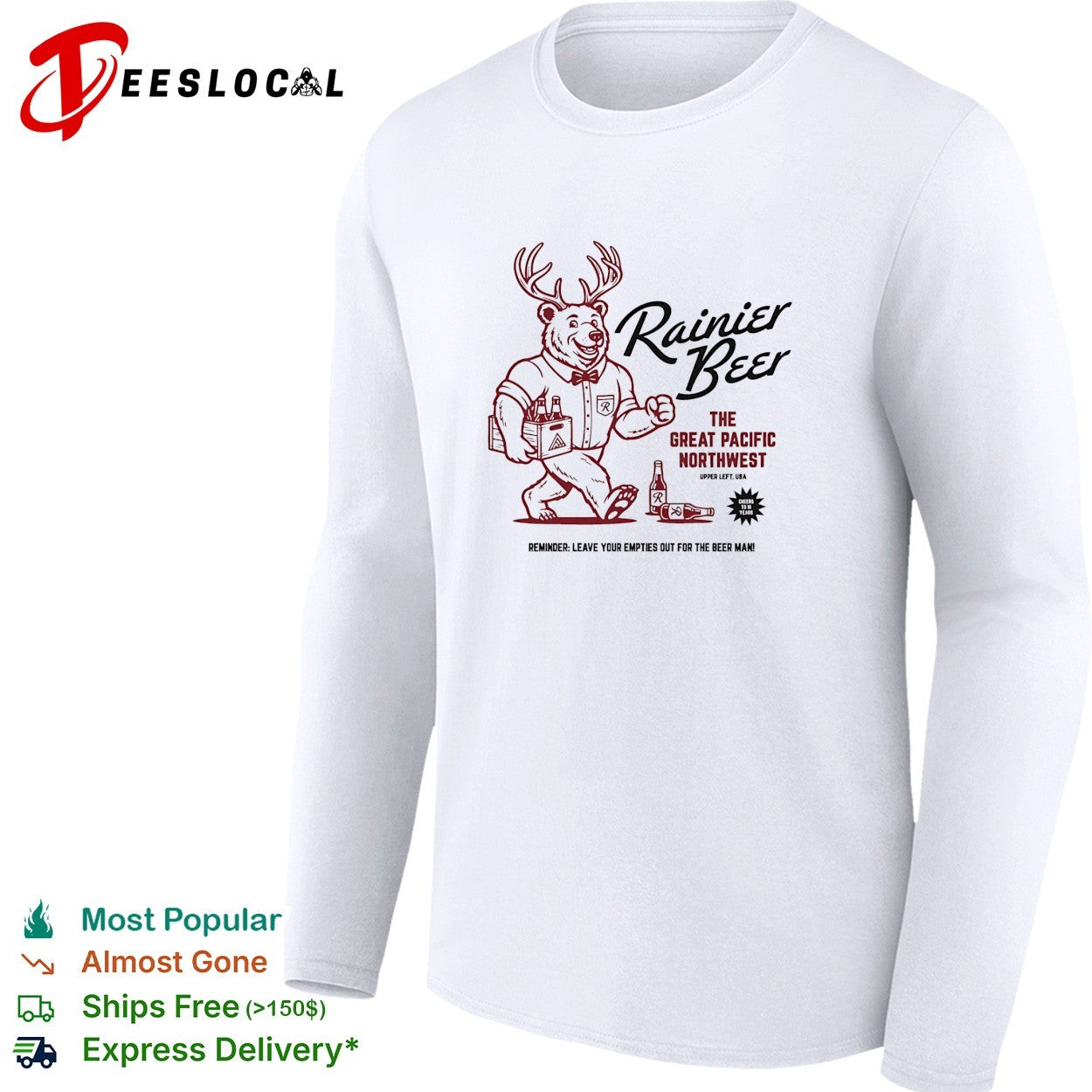 Rainier beer bear mascot leave your empties shirt