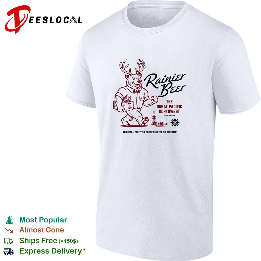 Rainier beer bear mascot leave your empties shirt