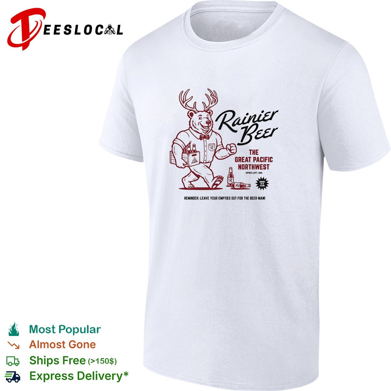 Rainier beer bear mascot leave your empties shirt