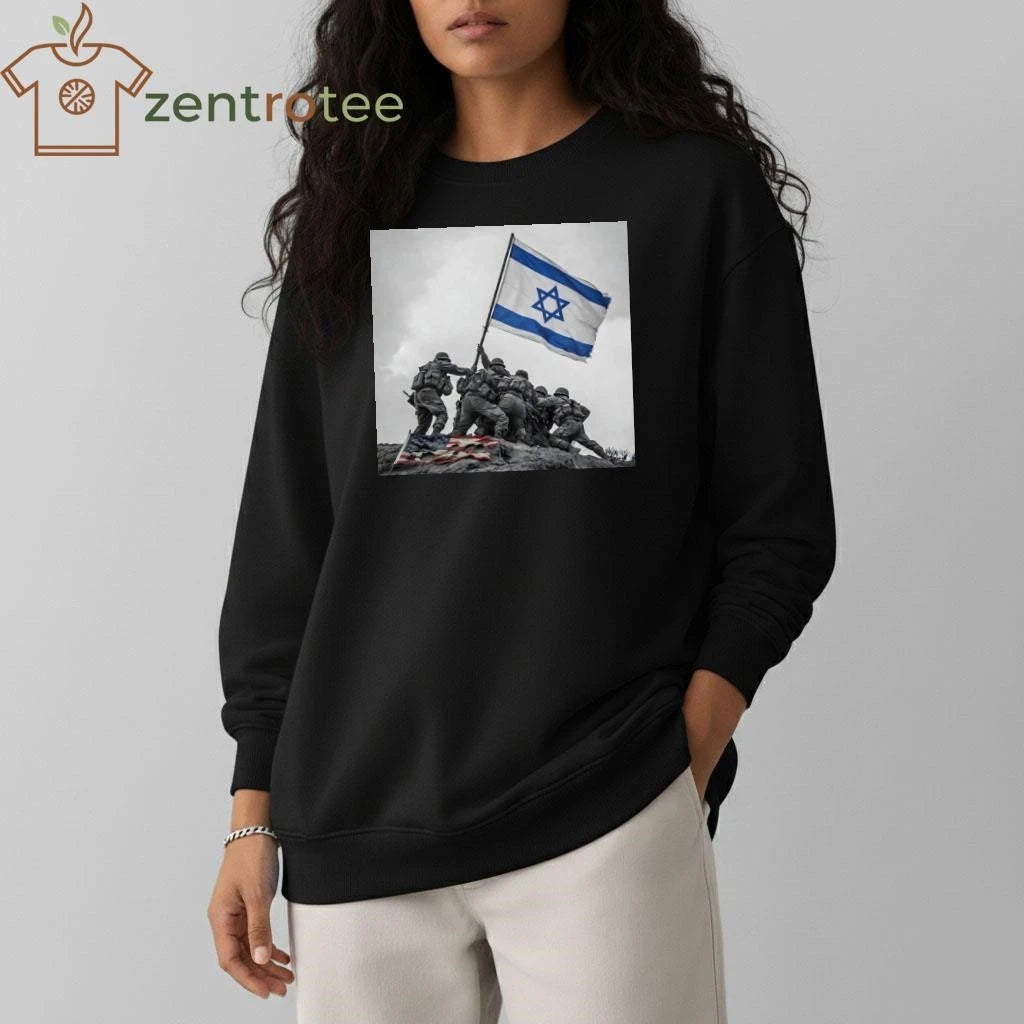 Raising the flag on Iwo Jima Island Israel flag tee