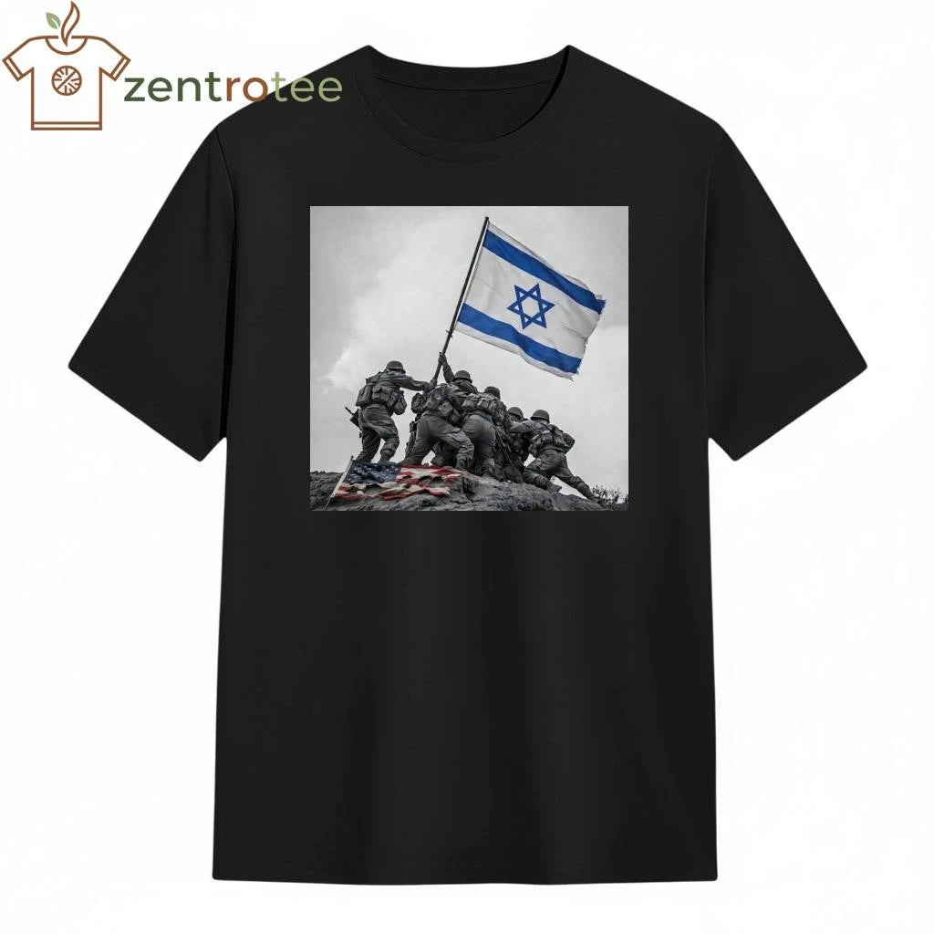 Raising the flag on Iwo Jima Island Israel flag tee