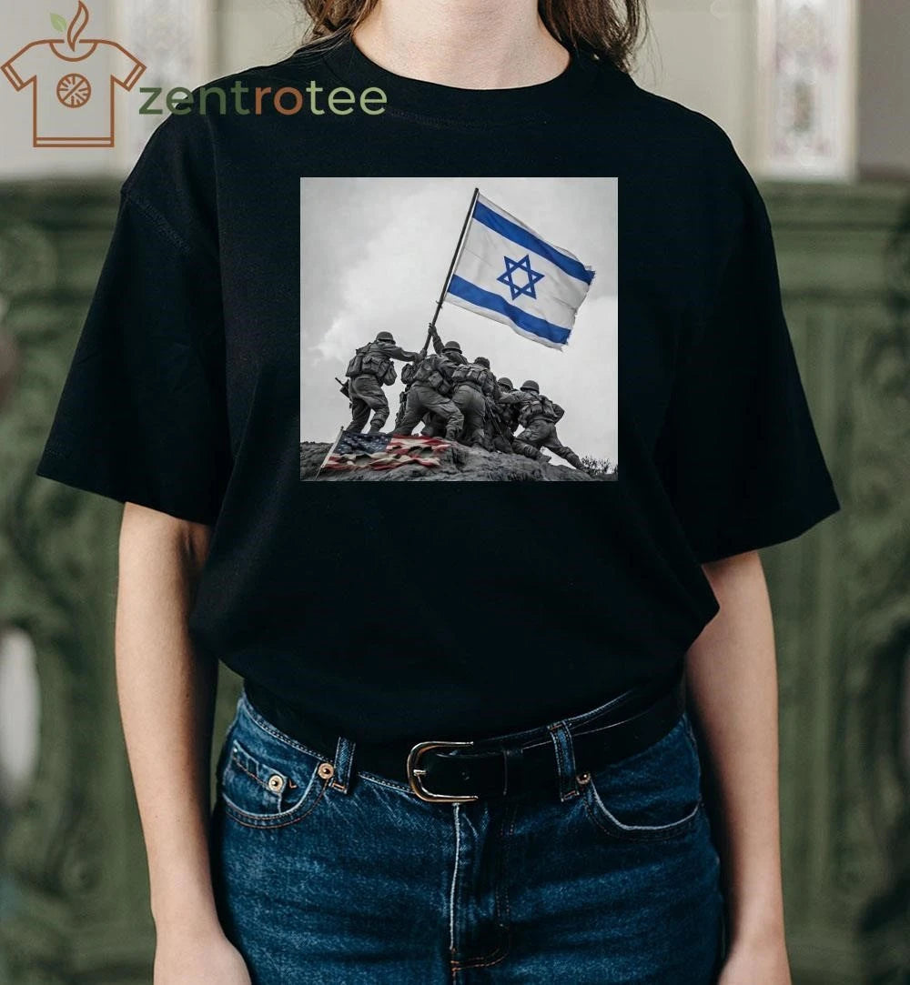 Raising the flag on Iwo Jima Island Israel flag tee
