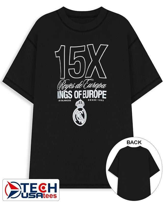 Real Madrid European Champions 15X Kings of Europe logo shirt
