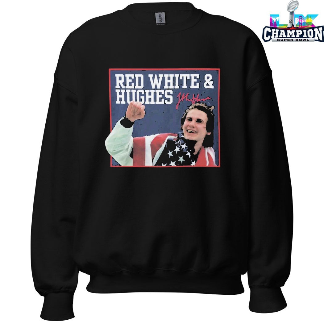 Red White And Jack Hughes Toothless Smile USA Hockey Champions 2026 T-Shirts