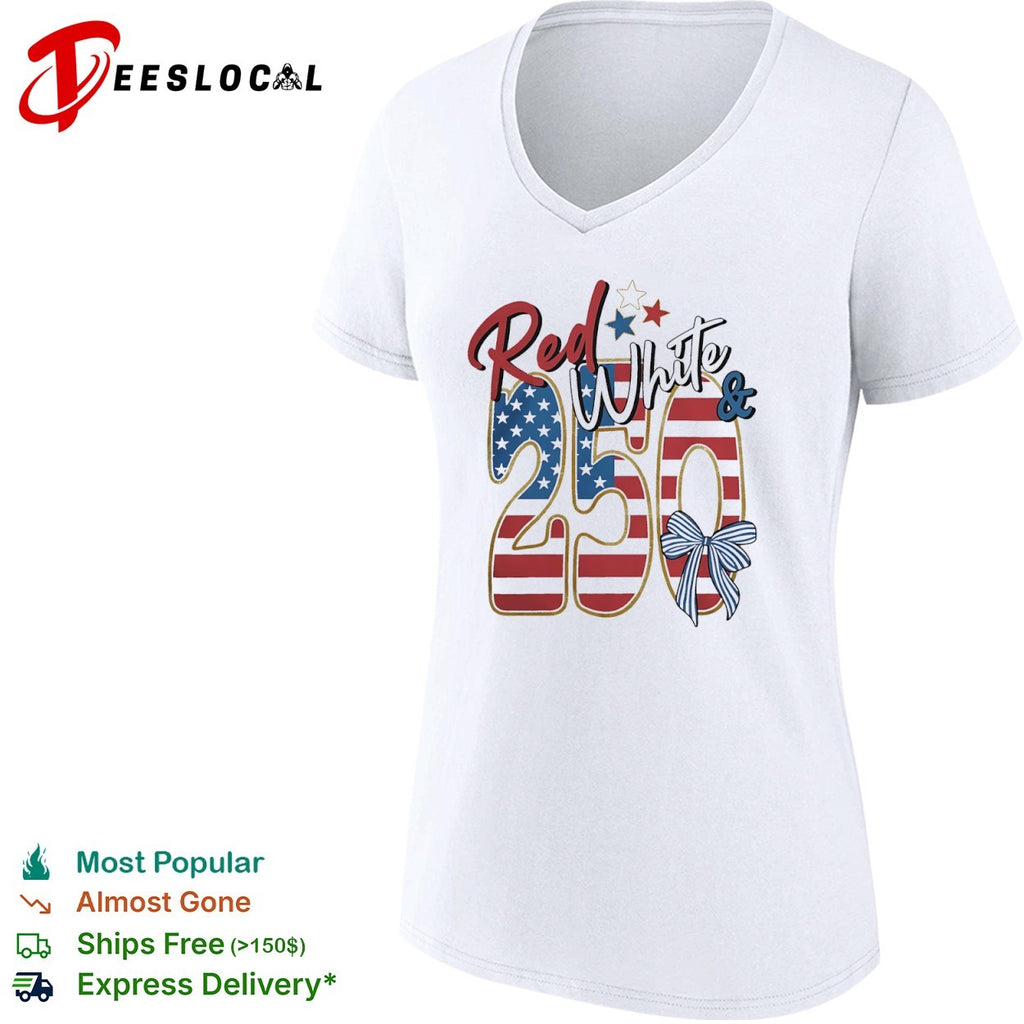 Red White and 250 USA Flag Patriotic Independence Day Fourth of July Celebration shirt
