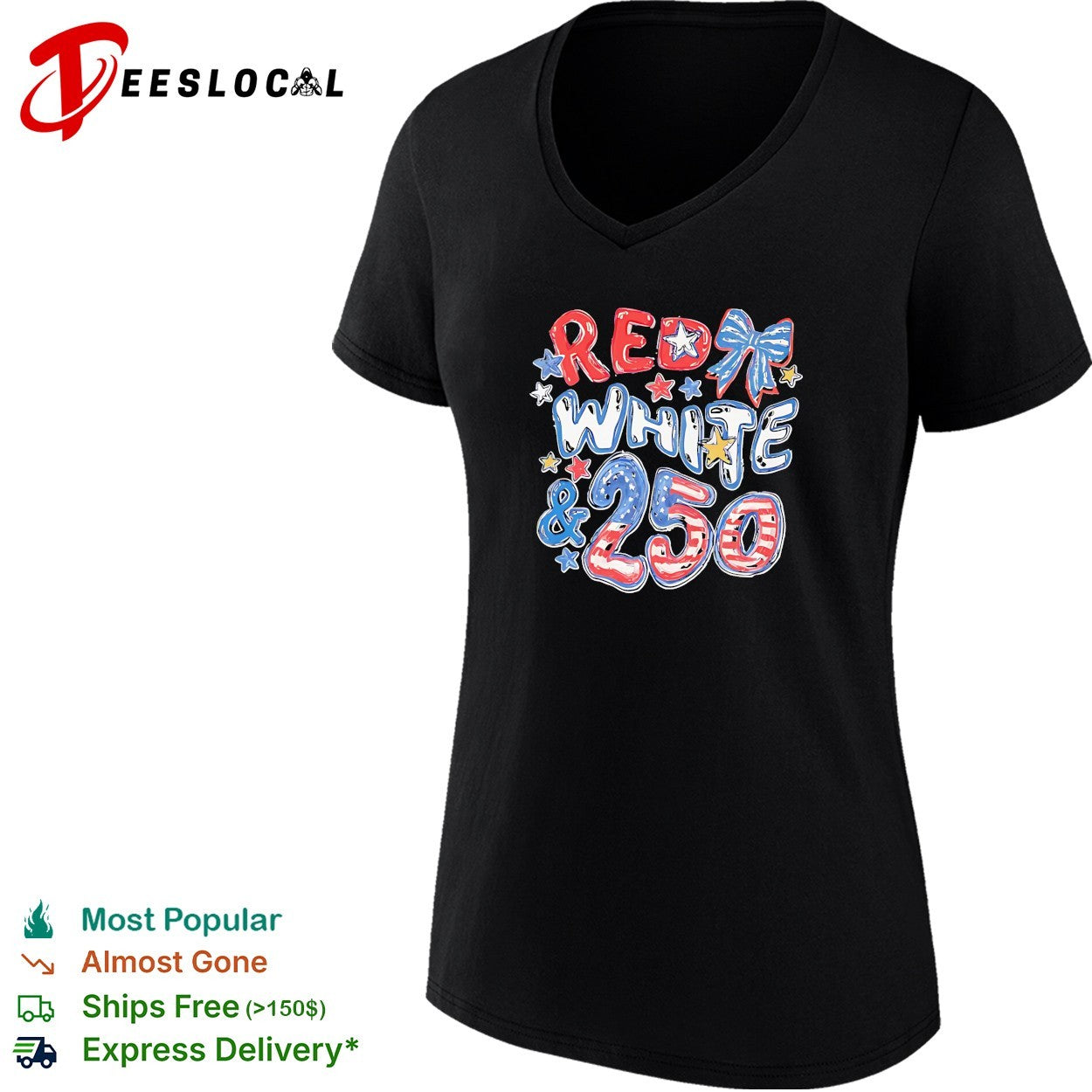 Red white and 250 America anniversary bow shirt