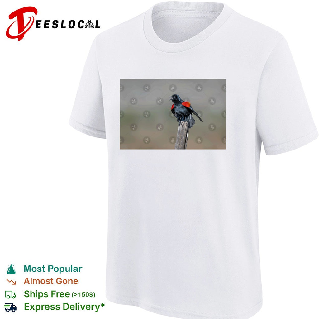 Red-winged blackbird singing shirt