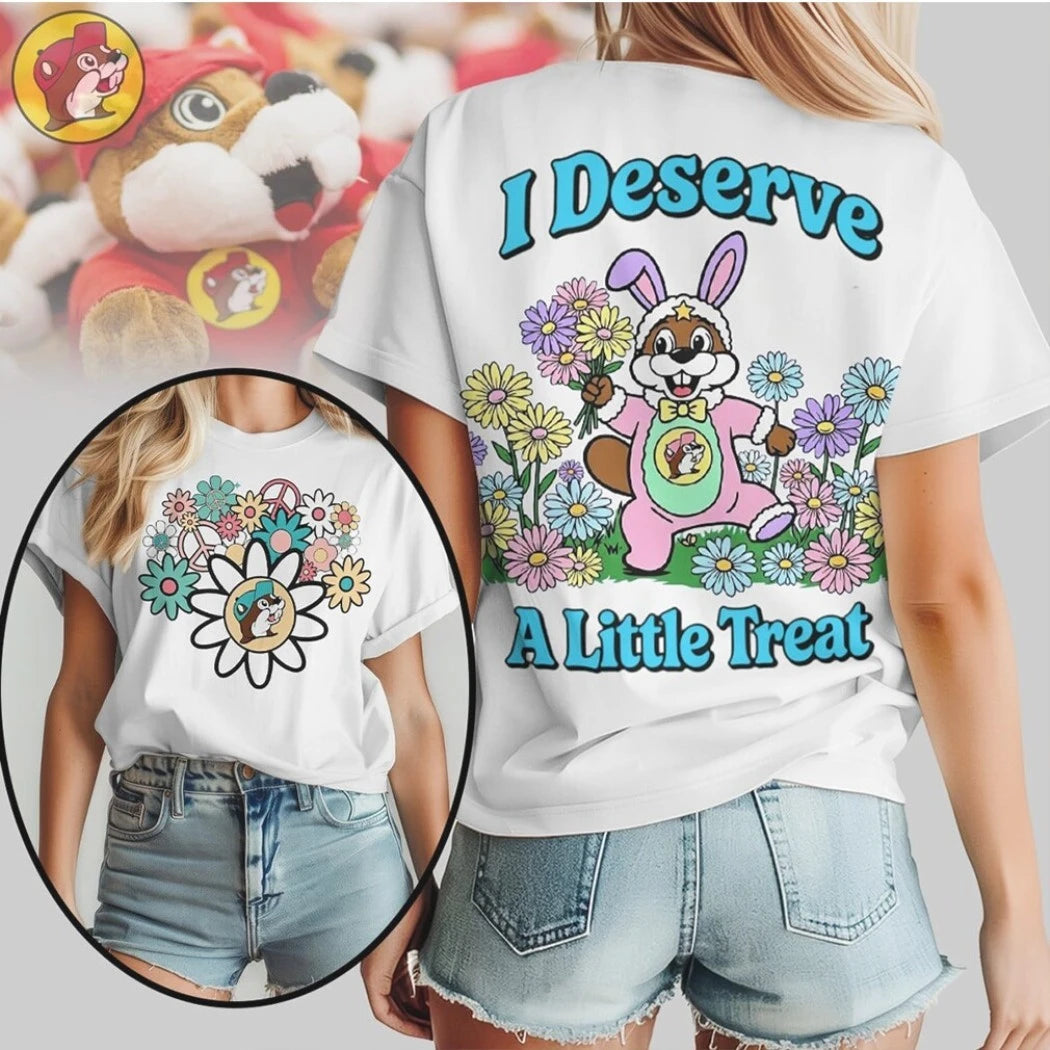 Retro Bunny Flower Power “I Deserve A Little Treat” Shirt