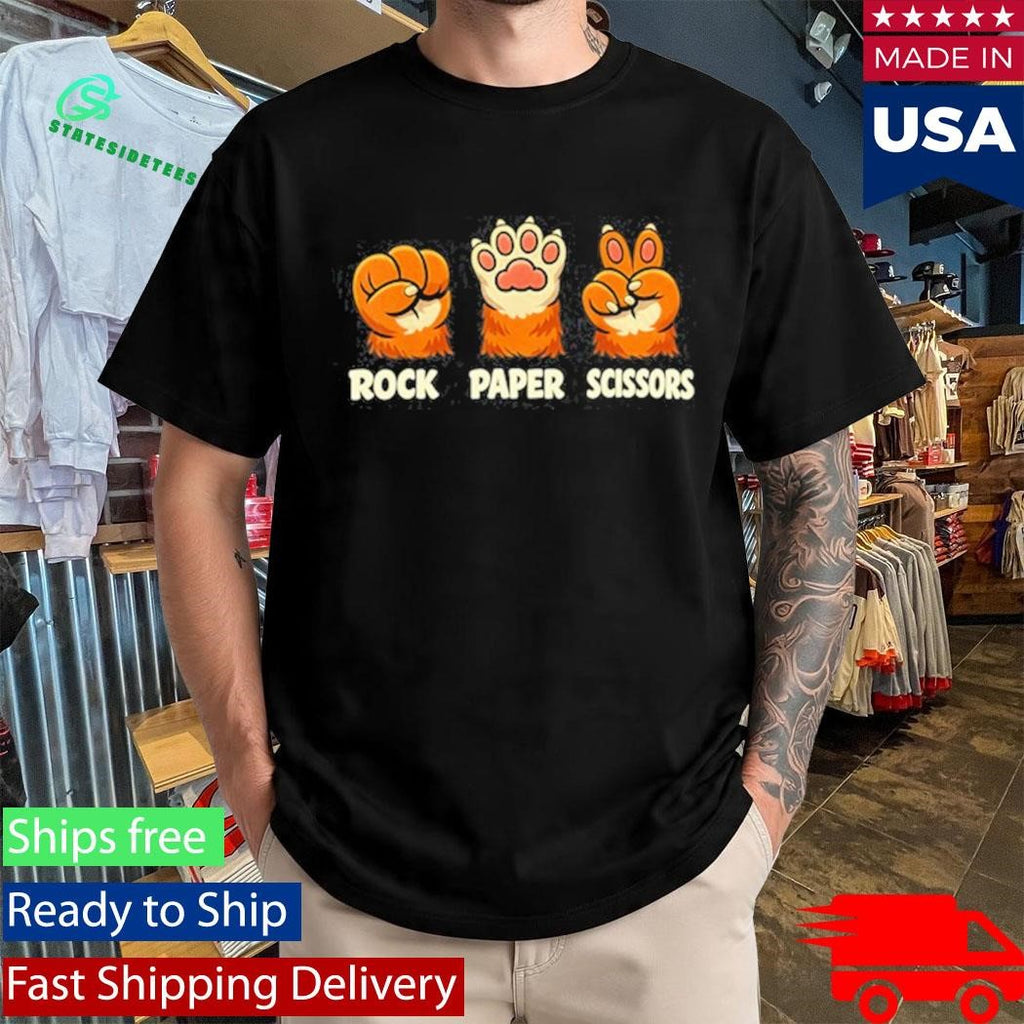 Retro Rock Paper Scissors Cat Paw Humor Pet Lover Meme Shirt