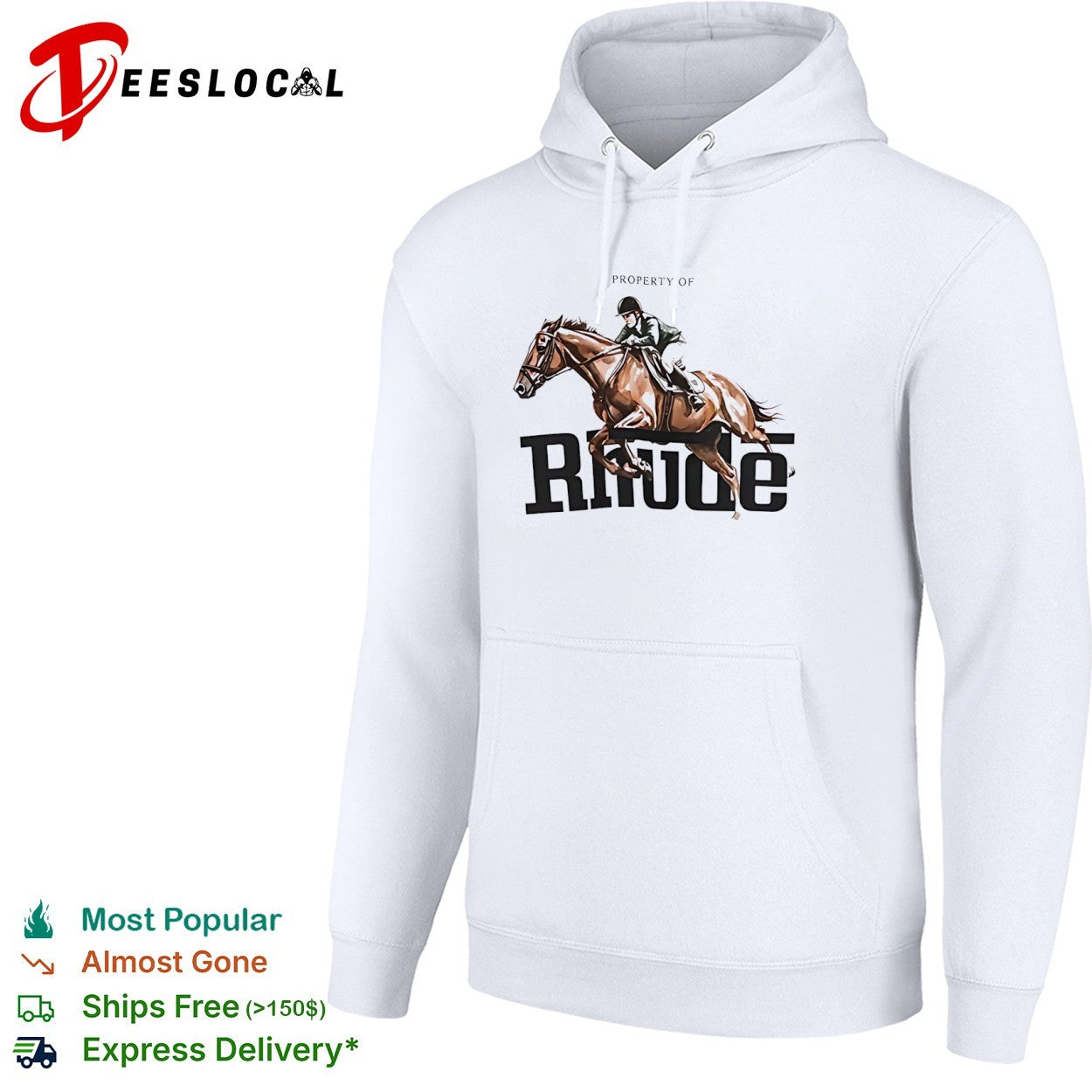 Rhude made with pride horse rider property of art graphic department based in USA shirt