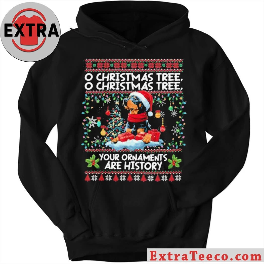 Rottweiler wearing Santa hat and scarf Doberman Pinscher Christmas Tree Decorations Dog Lover Xmas Ugly Christmas Sweater Shirt