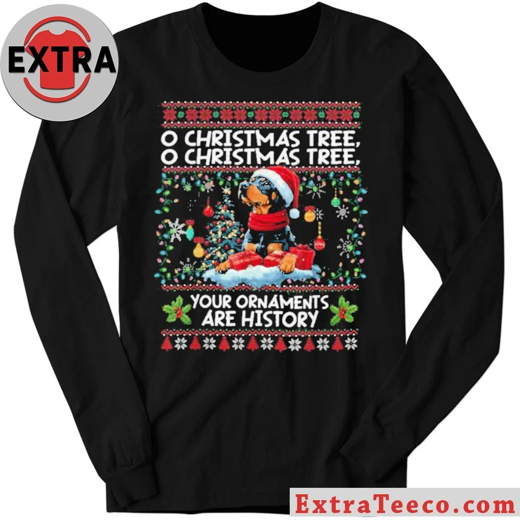 Rottweiler wearing Santa hat and scarf Doberman Pinscher Christmas Tree Decorations Dog Lover Xmas Ugly Christmas Sweater Shirt