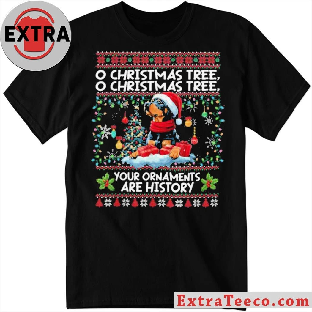 Rottweiler wearing Santa hat and scarf Doberman Pinscher Christmas Tree Decorations Dog Lover Xmas Ugly Christmas Sweater Shirt