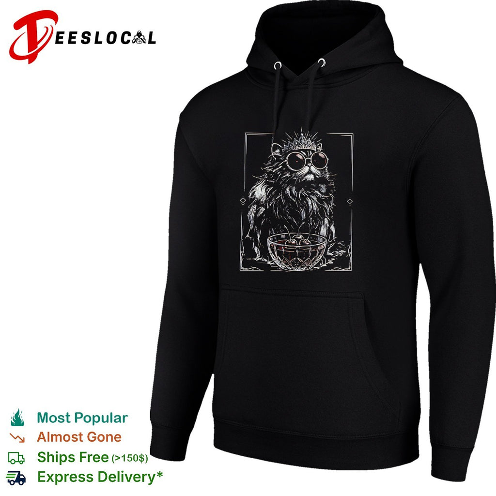 Royal Crown Cat with Cherries in a Bowl Illustration Dark Aesthetic Print shirt