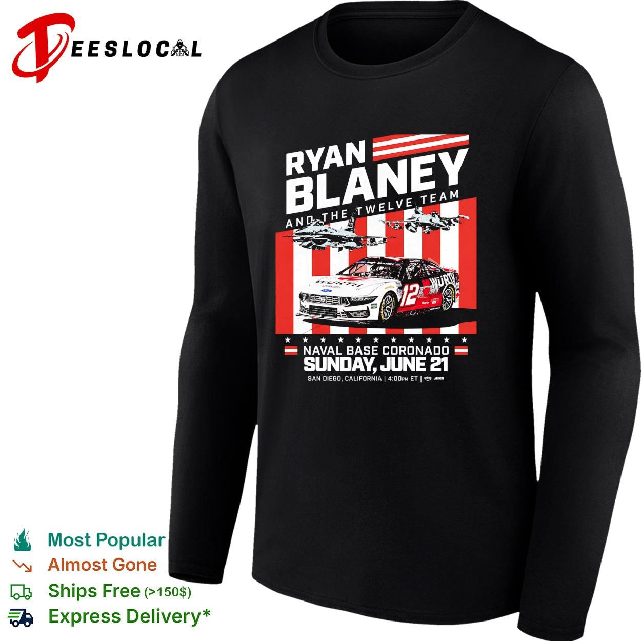 Ryan Blaney number 12 Ford Mustang Naval Base Coronado San Diego June 21 shirt