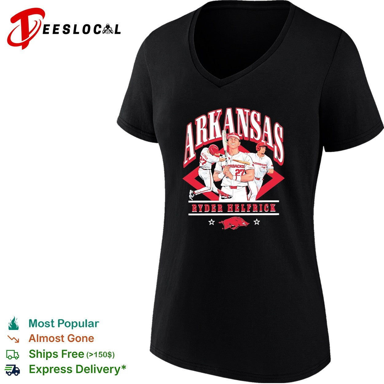 Ryder Helfrick Arkansas Razorbacks baseball slugger swing shirt