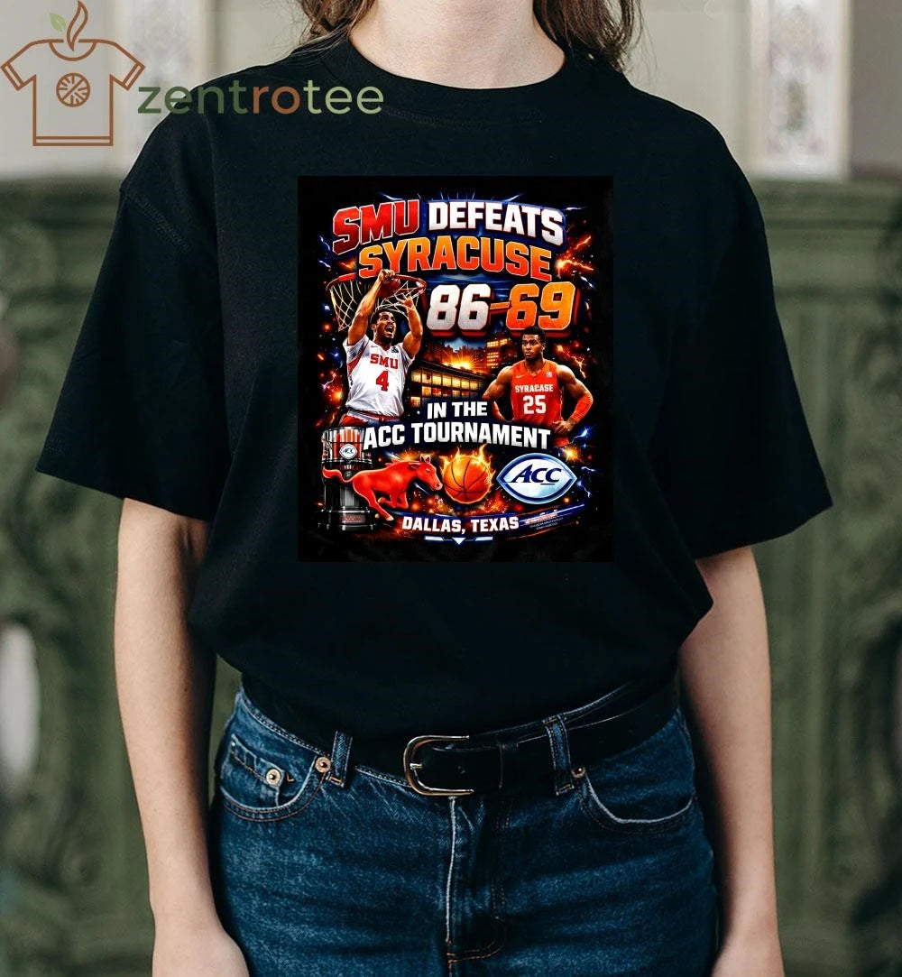 SMU Mustangs 86-69 Syracuse ACC Tournament 2026 Victory Graphic T-Shirt