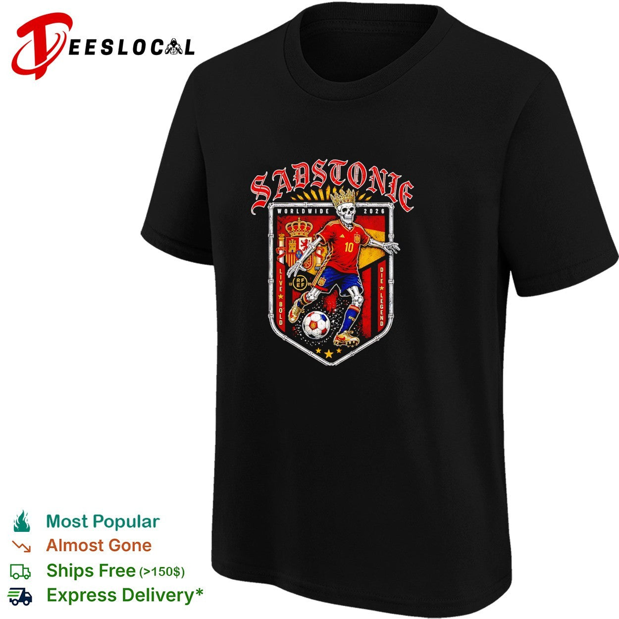 Sadstonie 2026 Spain skeleton soccer legend shirt (1)