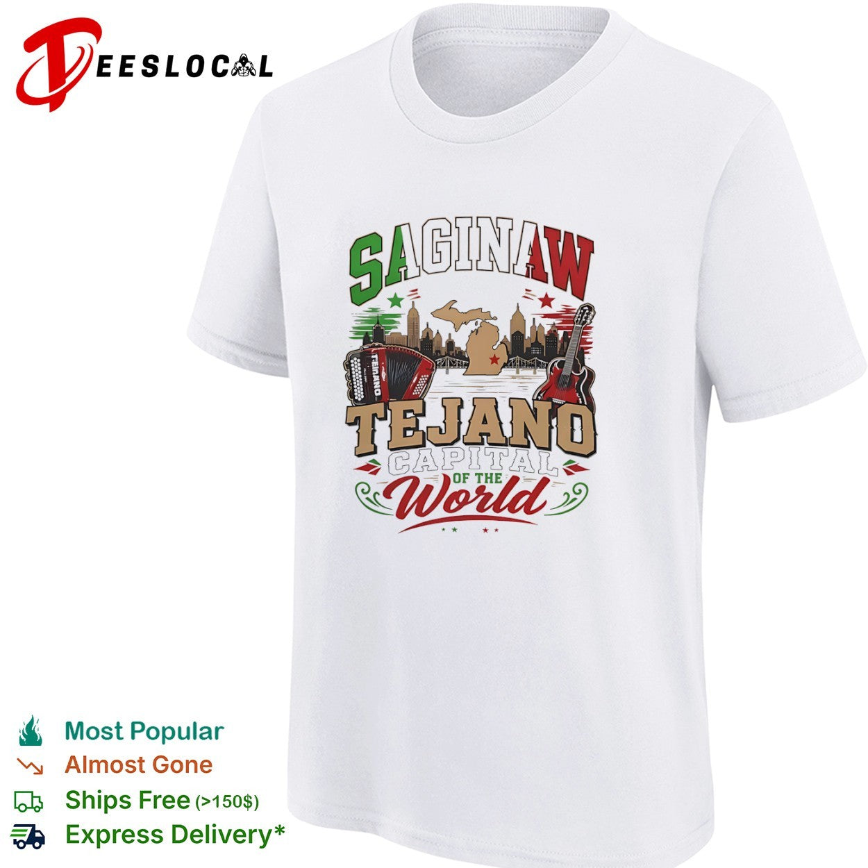 Saginaw Tejano Capital of the World Michigan Accordion Guitar shirt