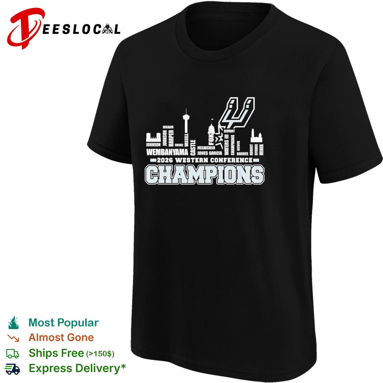 San Antonio Spurs 2026 Western Conference Champions Wembanyama Vassell Castle shirt