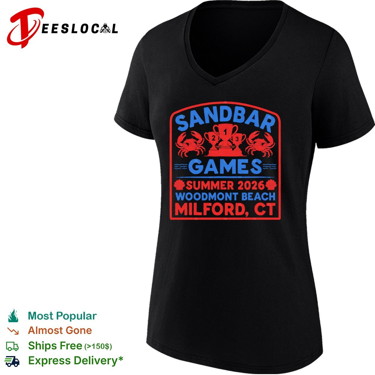 Sandbar Games summer 2026 Woodmont Beach Milford CT crab trophy shirt