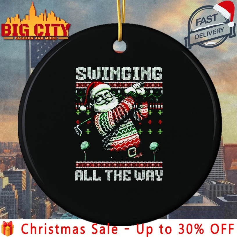 Santa Claus Golf Swinging All The Way Ugly Christmas shirt