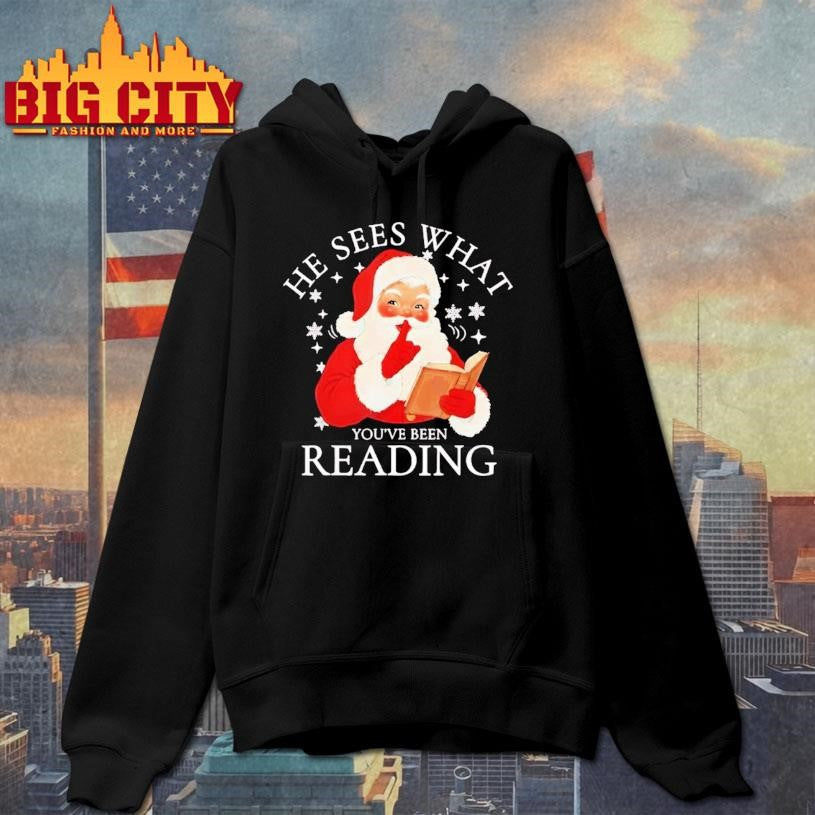 Santa He Sees What Youve Been Reading Christmas Chriast Premium Shirt