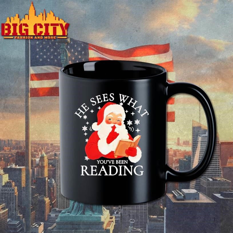 Santa He Sees What Youve Been Reading Christmas Chriast Premium Shirt