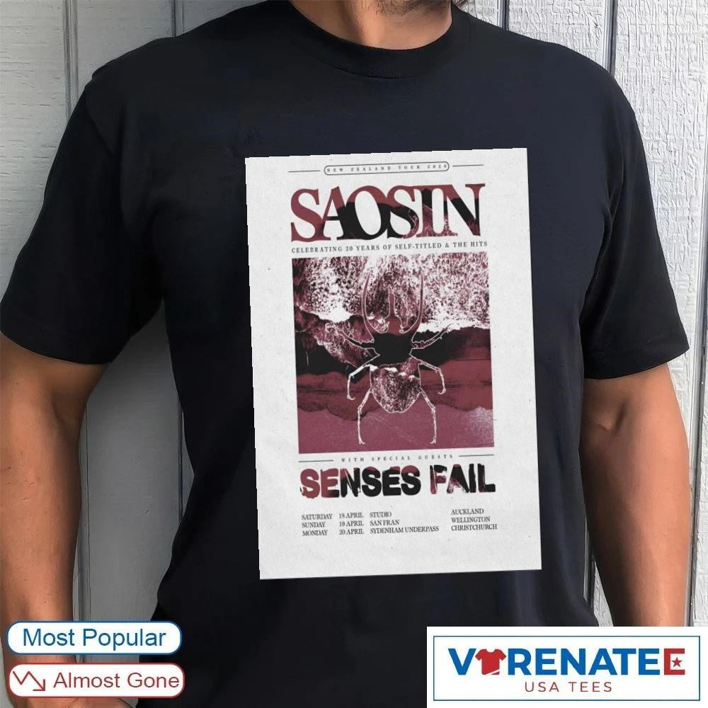 Saosin Celebrating 20 Years Of Self-Titled And The Hits 2026 New Zealand Tour Poster shirt