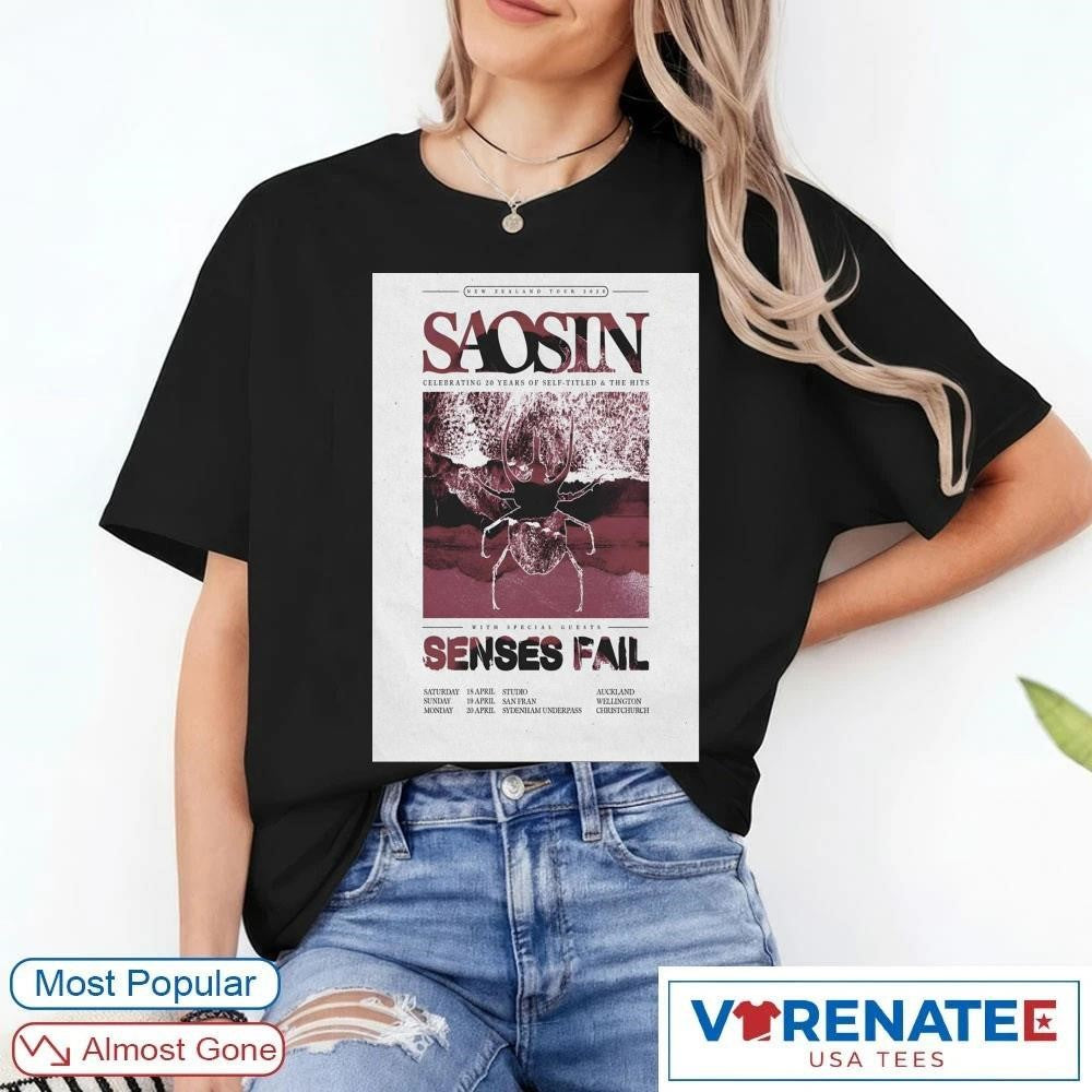 Saosin Celebrating 20 Years Of Self-Titled And The Hits 2026 New Zealand Tour Poster shirt