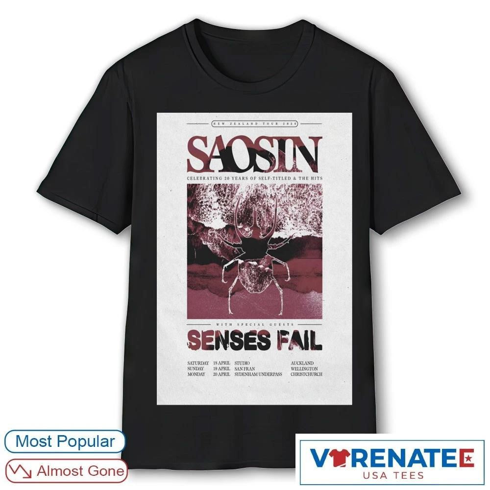 Saosin Celebrating 20 Years Of Self-Titled And The Hits 2026 New Zealand Tour Poster shirt