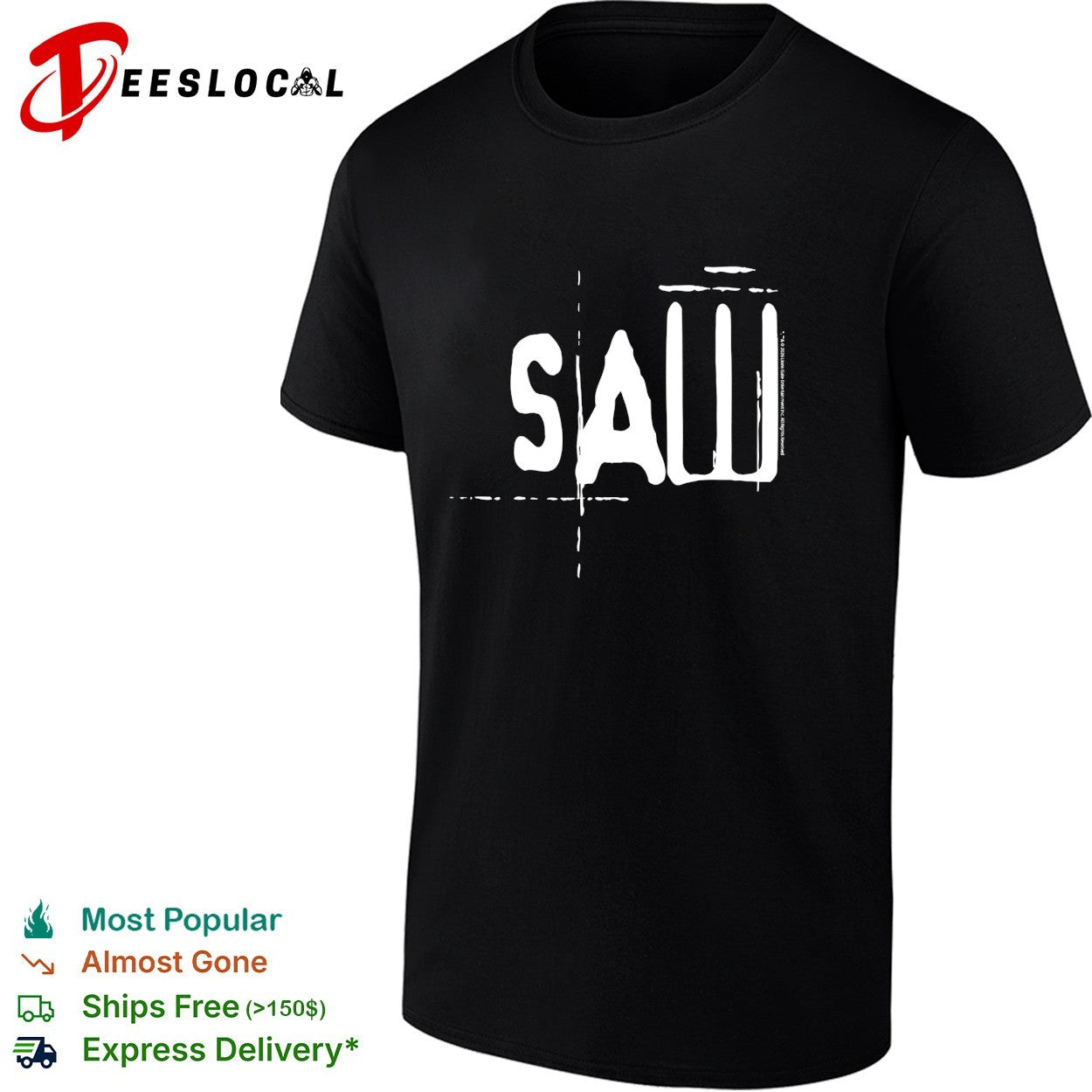 Saw stylized horror logo bold text shirt