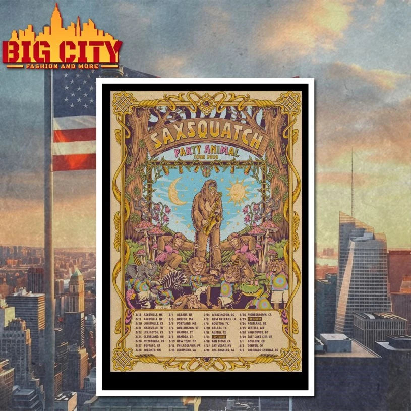 Saxsquatch Party Animal 2026 Tour Poster Shirt