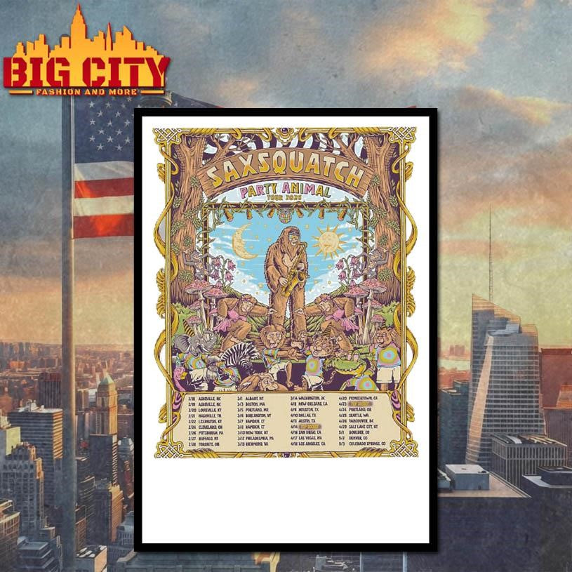Saxsquatch Party Animal Tour 2026 North America Schedule Dates Shirt