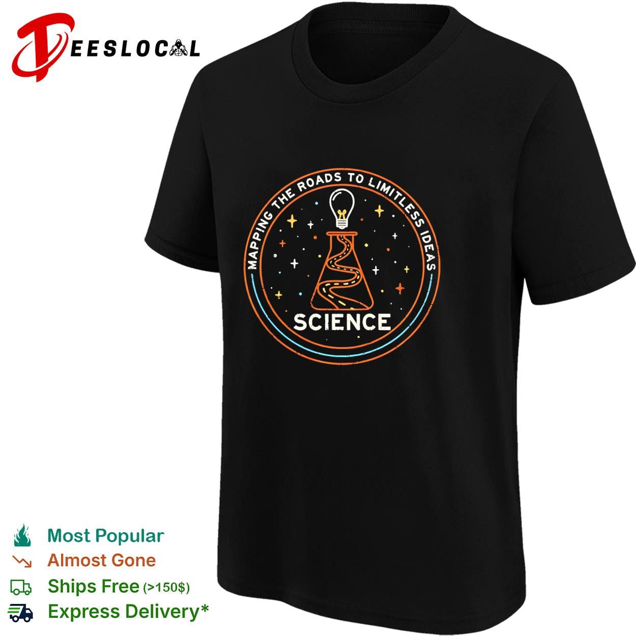 Science discovery road flask mapping the roads to limitless ideas shirt