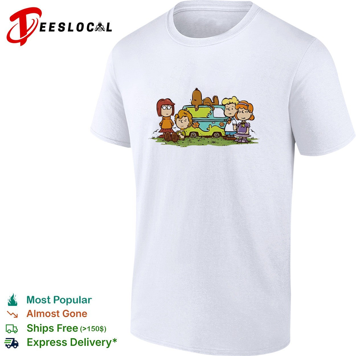 Scooby Doo Peanuts Gang mashup Mystery Machine mystery inc characters kids shirt
