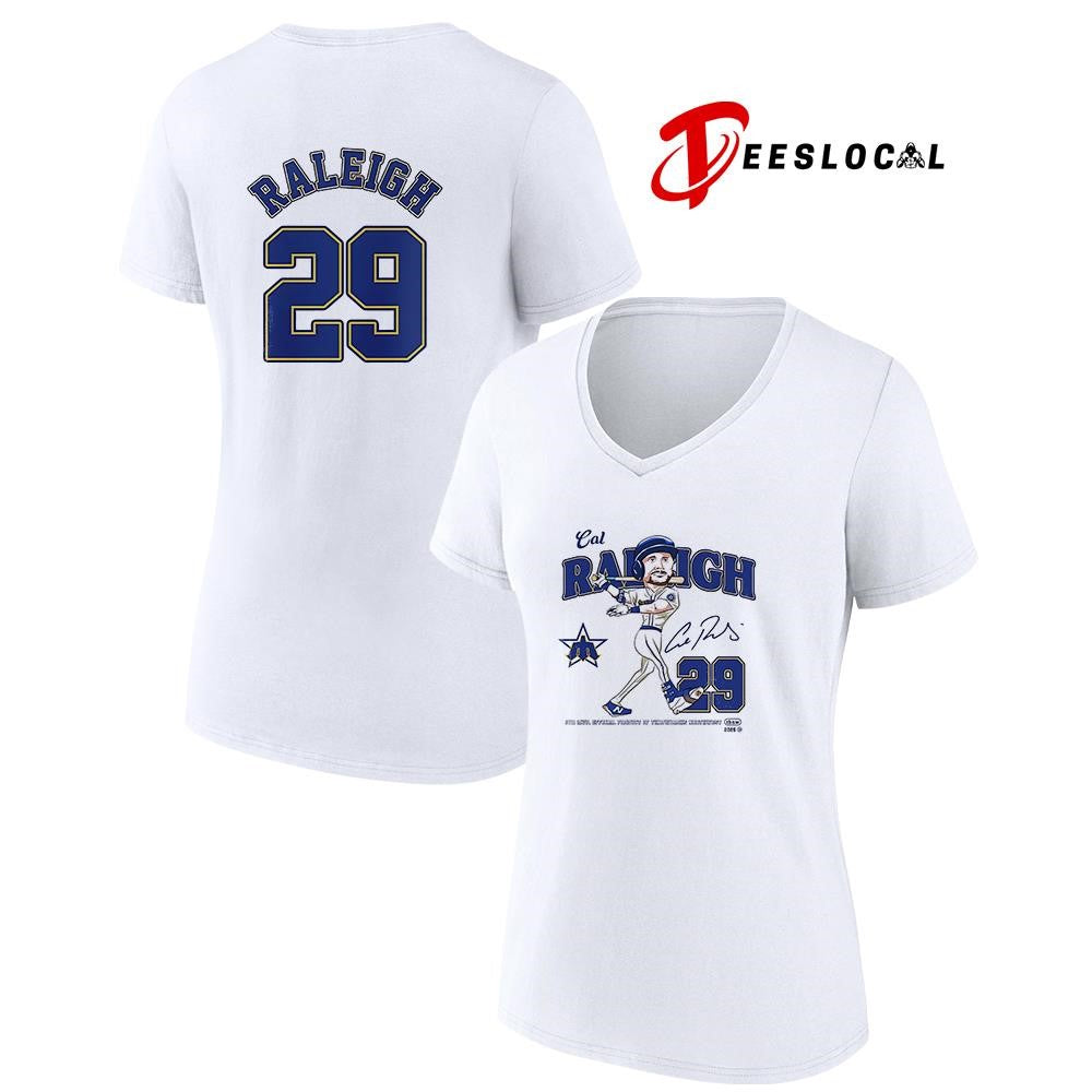 Seattle Mariners Cal Raleigh MVP name and number caricature pose shirt