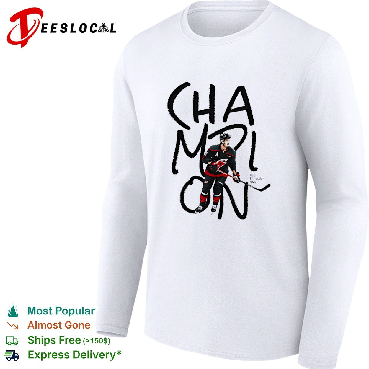 Sebastian Aho Carolina Hurricanes hockey player champion shirt