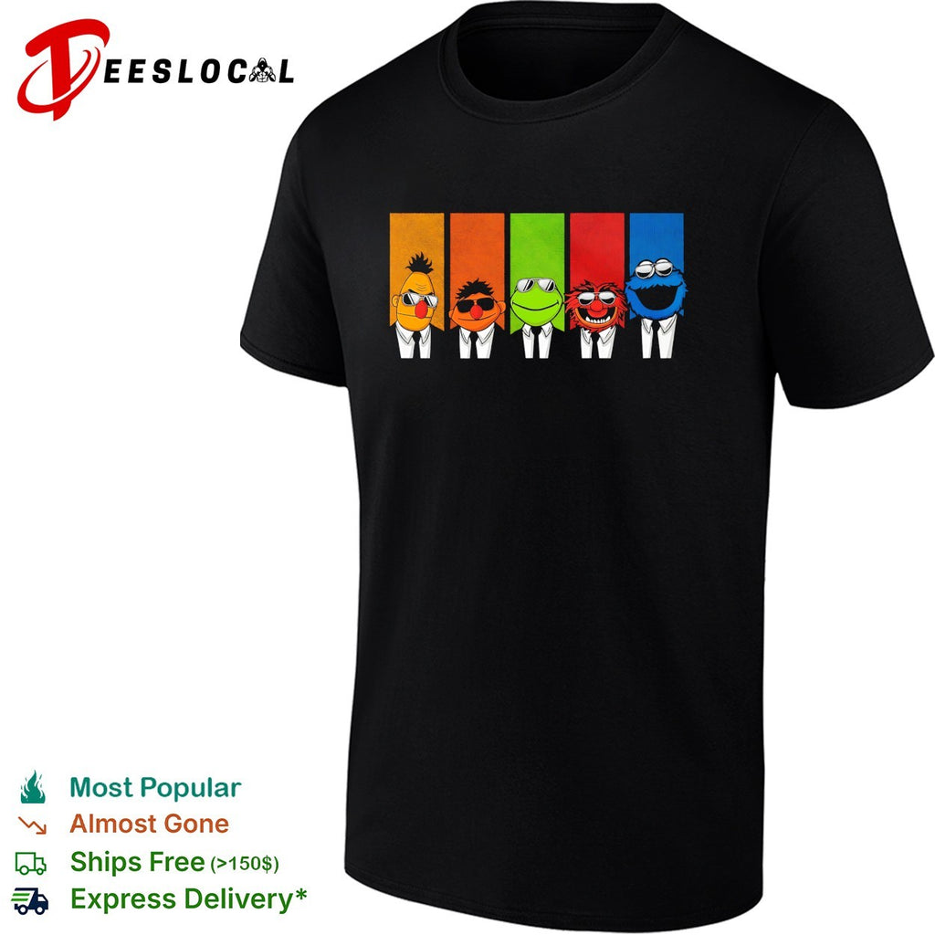 Sesame Street five characters suits sunglasses Reservoir Dogs parody art shirt