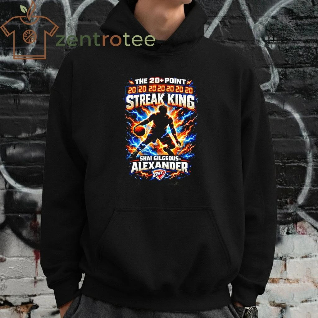 Shai Gilgeous-Alexander 20+ Point Streak King Thunder NBA T-Shirt