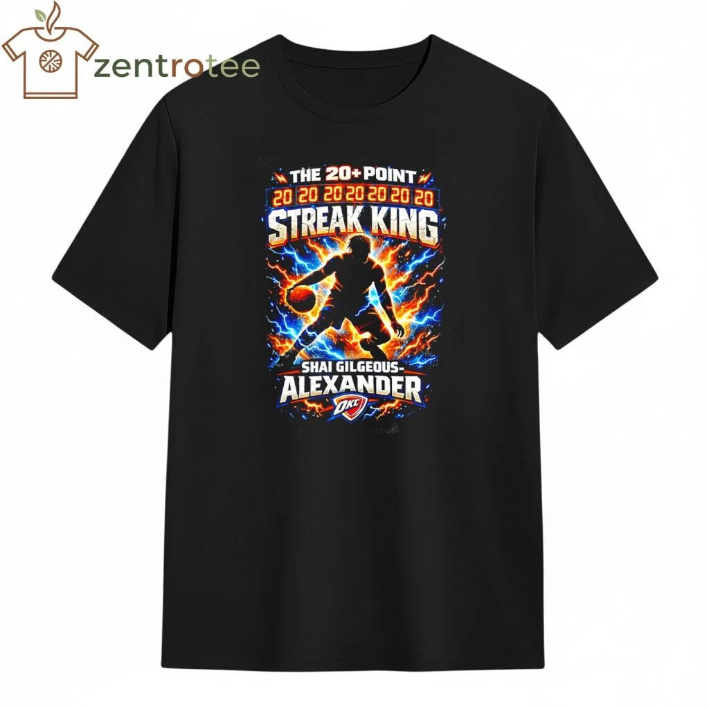 Shai Gilgeous-Alexander 20+ Point Streak King Thunder NBA T-Shirt