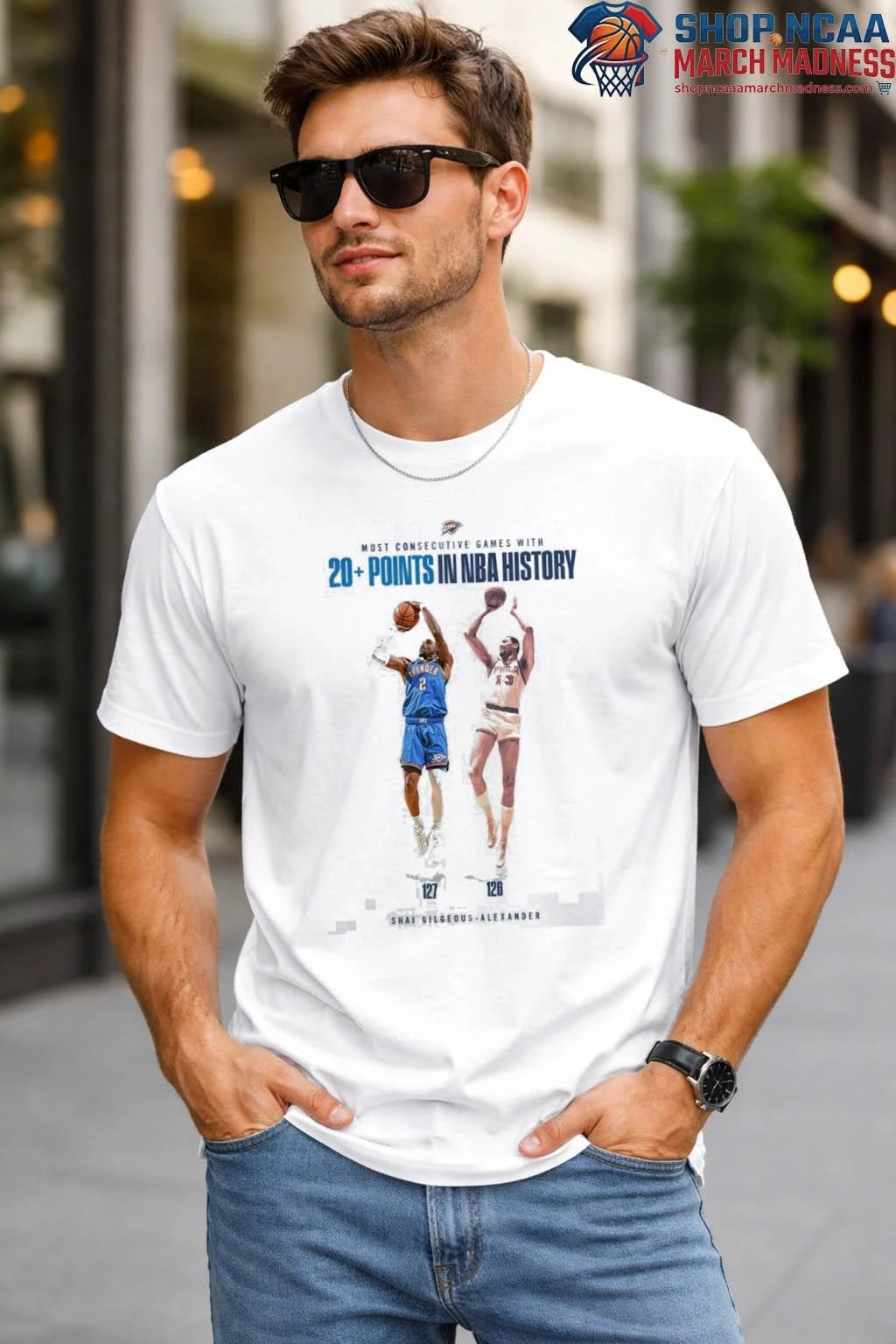 Shai Gilgeous Alexander 2026 Shirt OKC Thunder Passes Wilt For The Longest 20+ Points Streak Of All Time T-Shirt