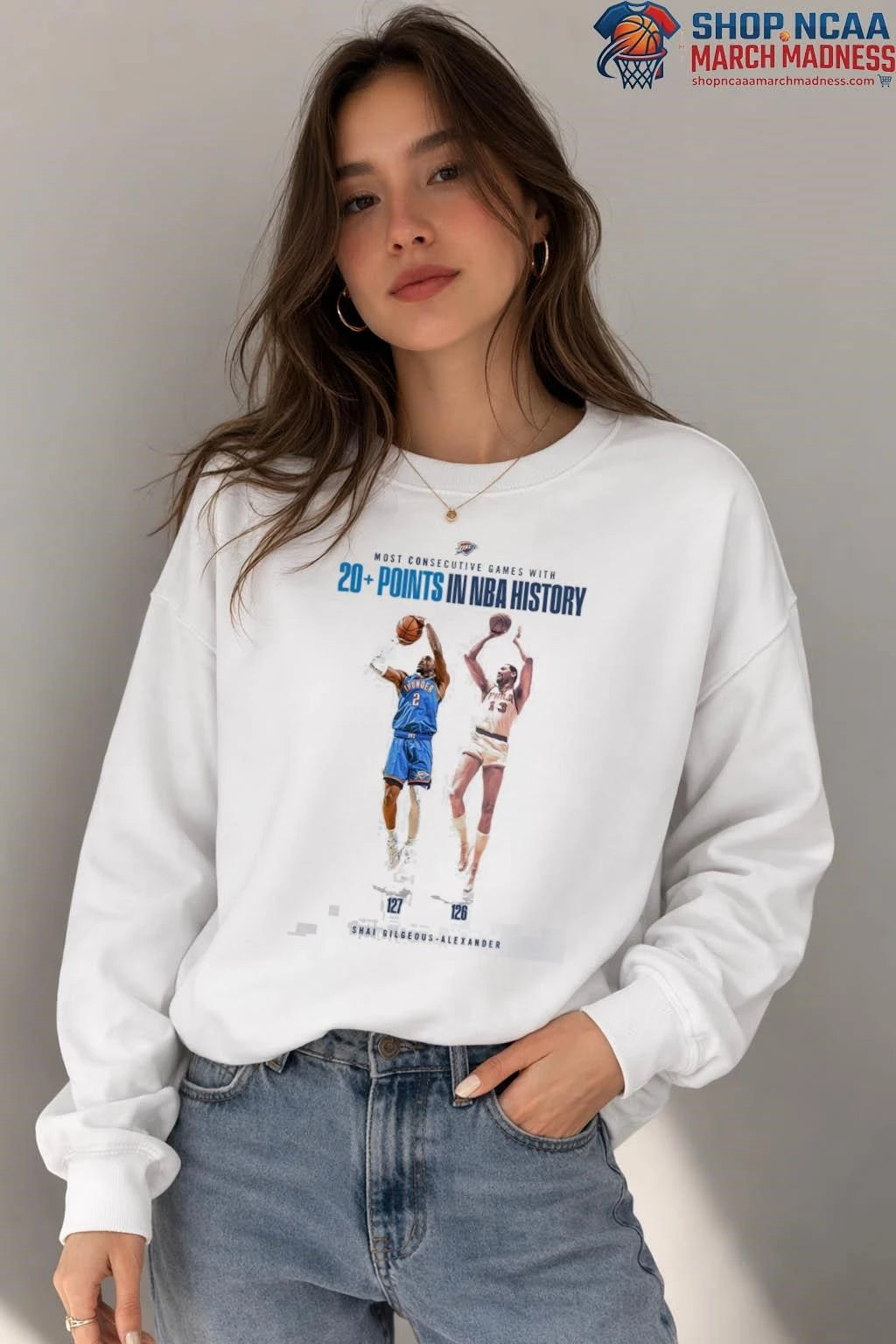 Shai Gilgeous Alexander 2026 Shirt OKC Thunder Passes Wilt For The Longest 20+ Points Streak Of All Time T-Shirt