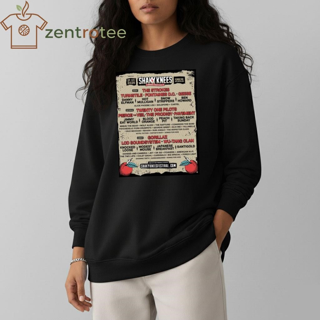 Shaky Knees Music Festival 2026 Full Lineup Poster At Piedmont Park Atlanta GA On September 13-20 2026 Poster shirt