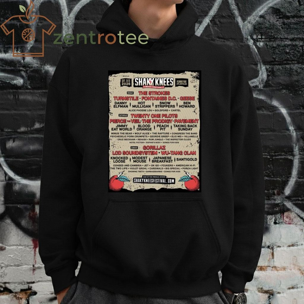 Shaky Knees Music Festival 2026 Full Lineup Poster At Piedmont Park Atlanta GA On September 13-20 2026 Poster shirt