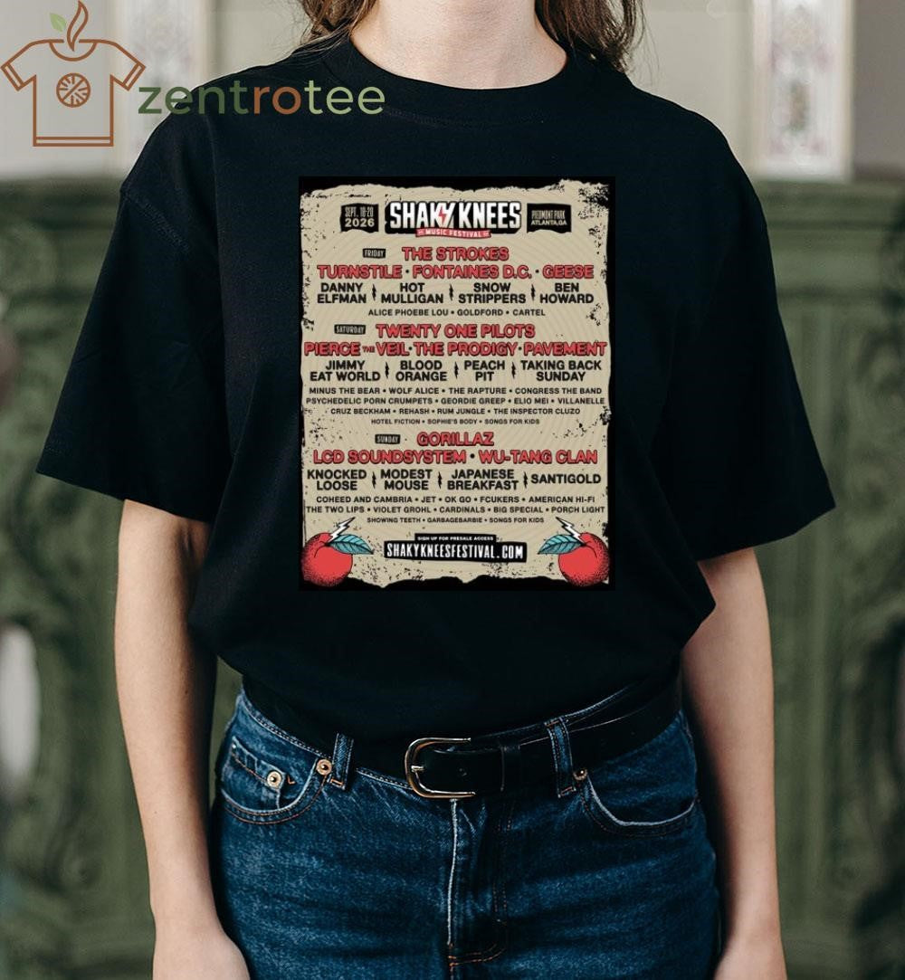 Shaky Knees Music Festival 2026 Full Lineup Poster At Piedmont Park Atlanta GA On September 13-20 2026 Poster shirt