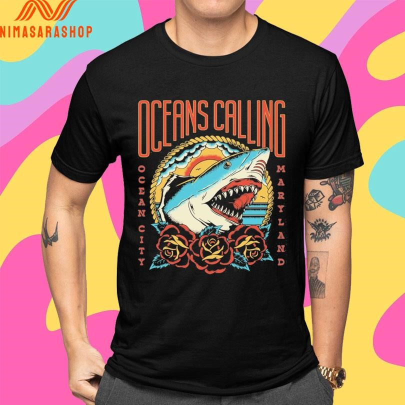 Shark Lineup Oceans Calling Ocean City Maryland Shirts