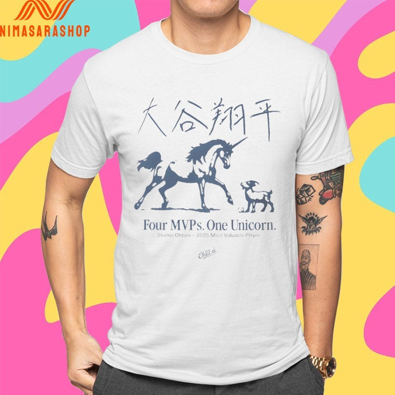 Shohei Ohtani Four MVPs One Unicorn 2025 Most Valuable Player Shirts