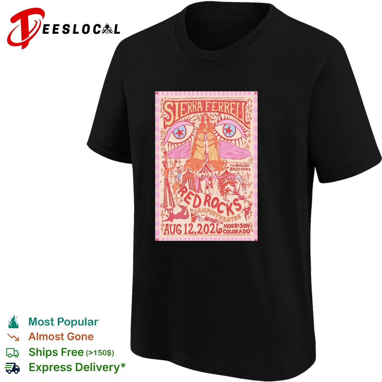 Sierra Ferrell Red Rocks Aug 12 2026 Morrison Colorado pink version poster shirt